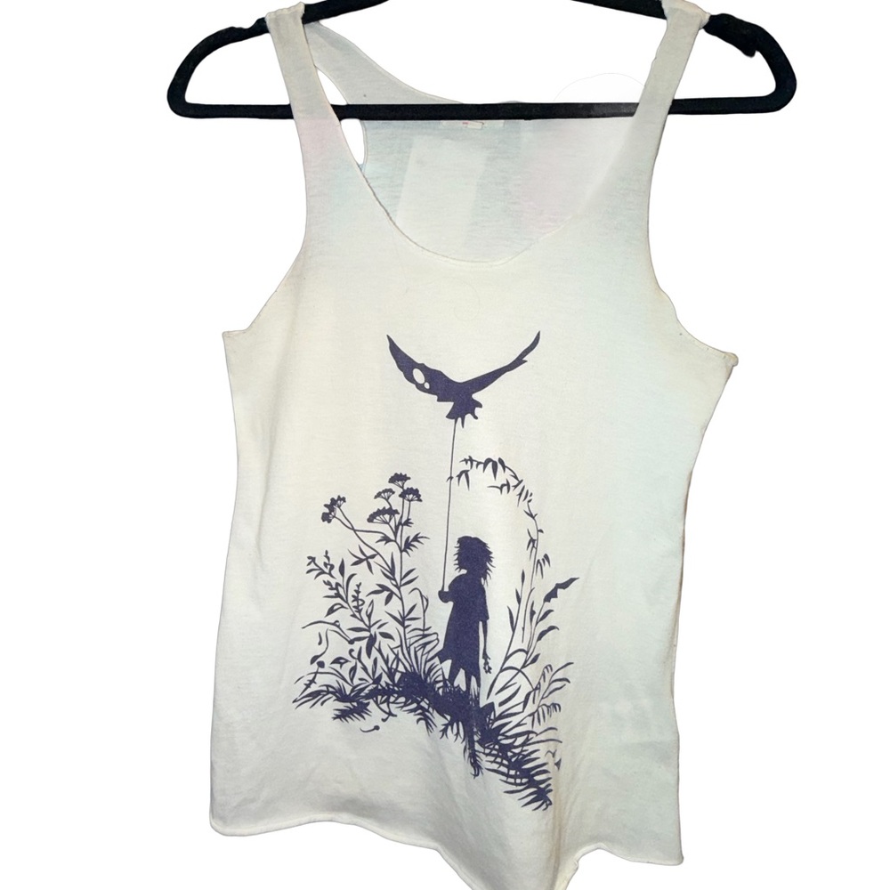 Women’s Large/XL MIA Melon White Graphic Tank Top with Navy Silhouette